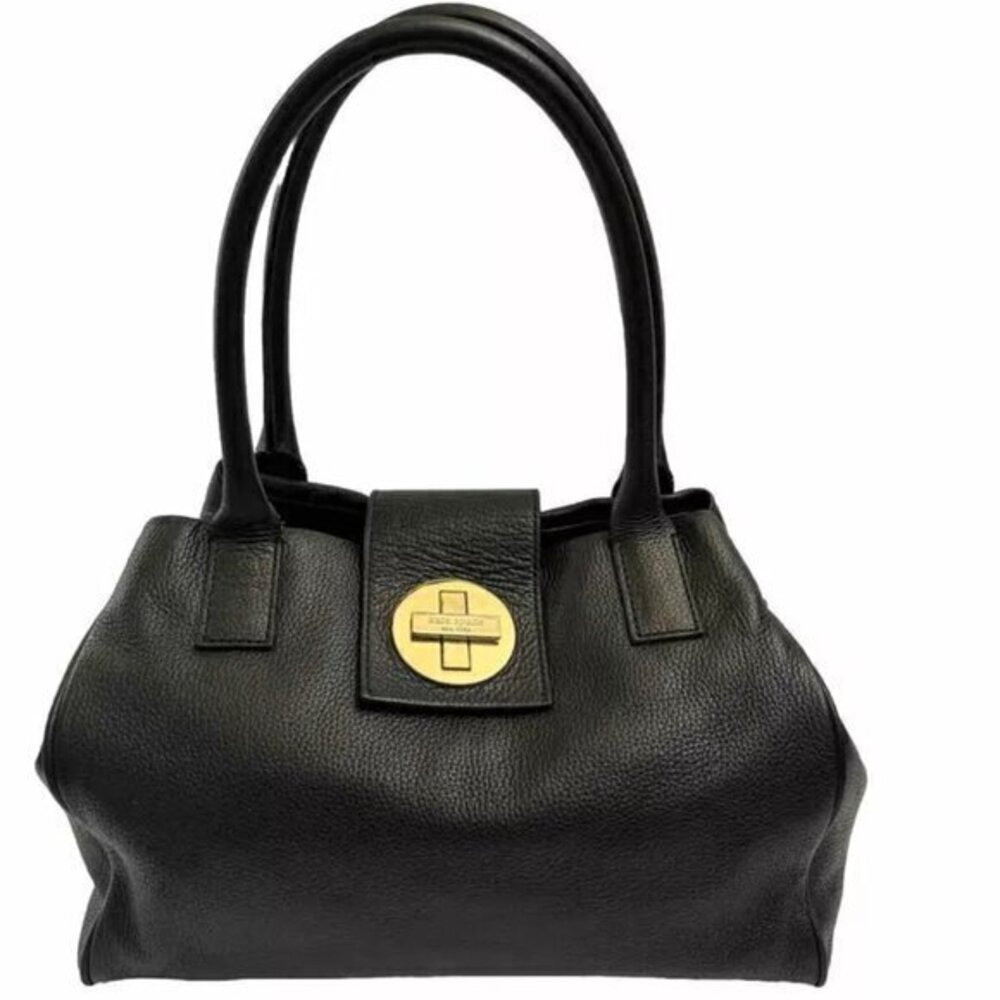 Kate Spade Handbag Leather Tote Black Large Satchel ShoulderBag Purse W-12" H-8.